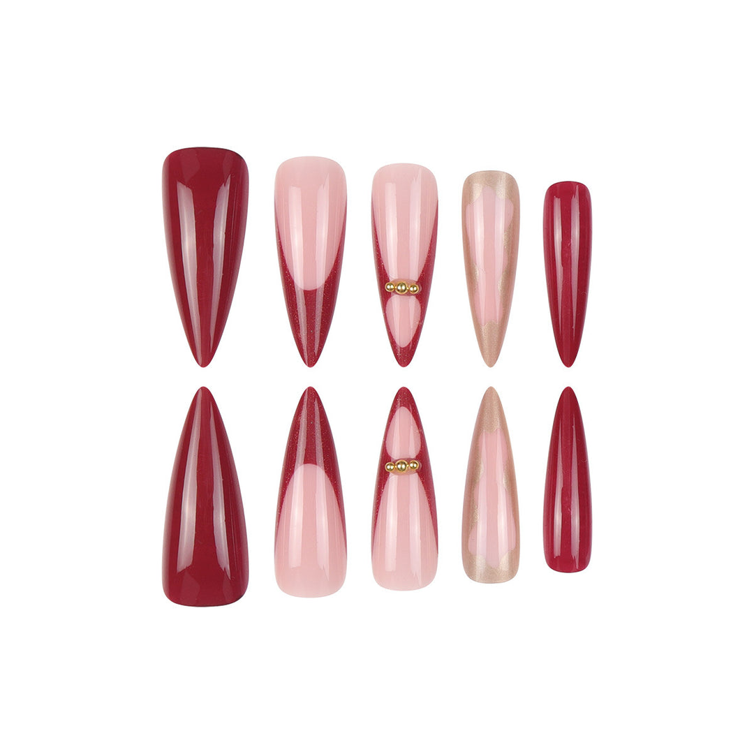 Gradient Stiletto Druck-auf-Nägel mit goldenen Akzenten Karnz