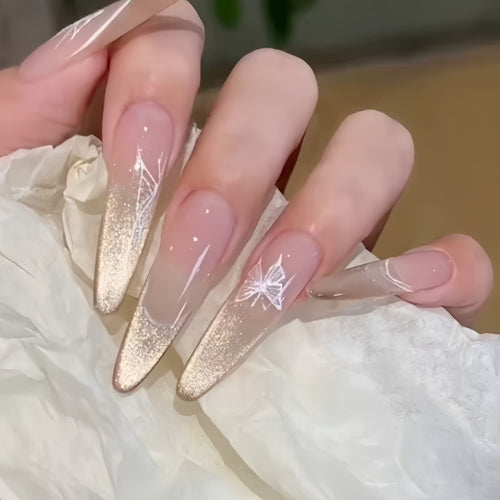 Ausgefallene Glitzer Ombre Press-On Nägel mit künstlerischem Schmetterlingsdesign Karnz