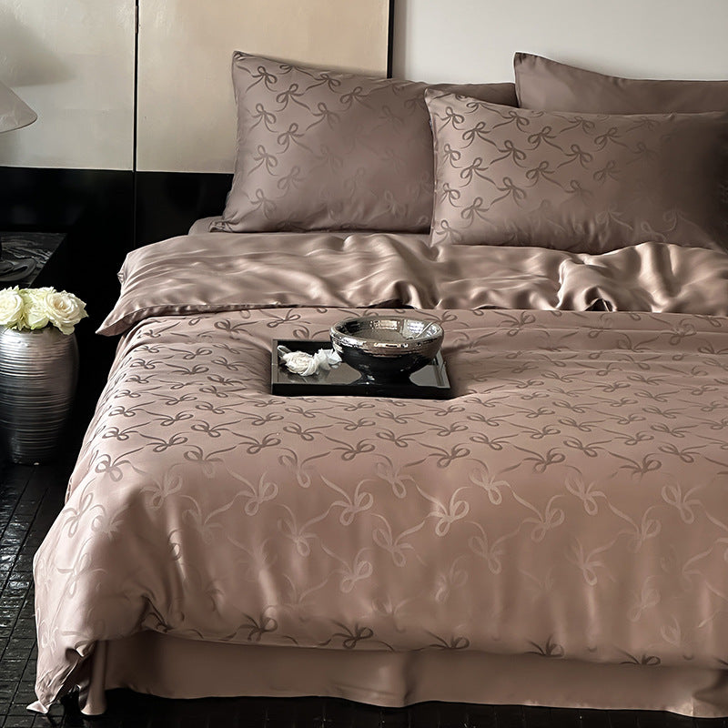 Luxuriöse Satin-Bettwäschegarnitur mit Jacquard-Schleifenmuster