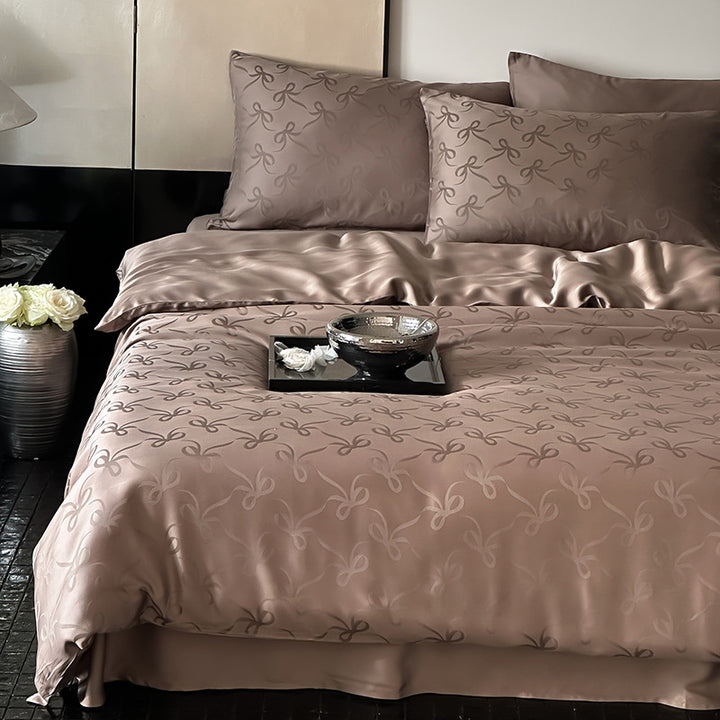 Luxuriöse Satin-Bettwäschegarnitur mit Jacquard-Schleifenmuster