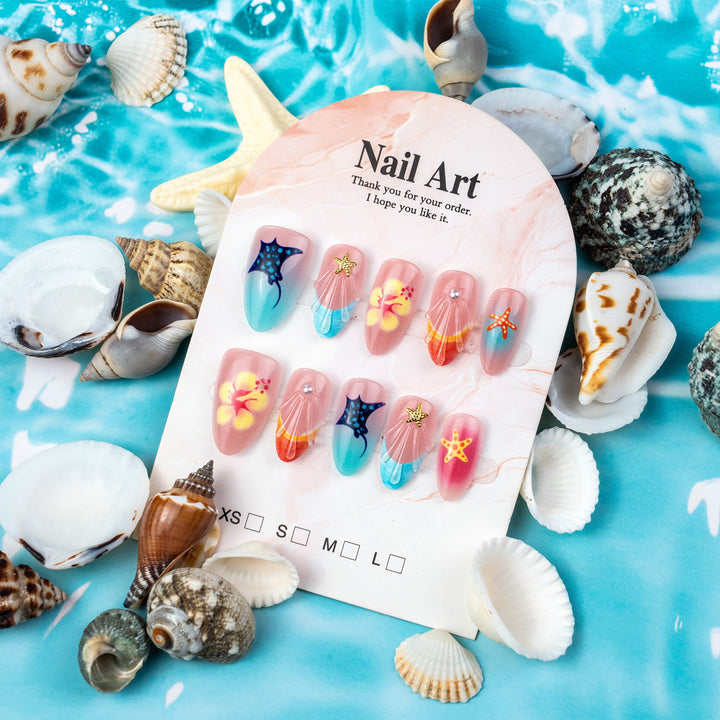 Künstlerisches vom Ozean inspiriertes Press-On-Nagelkunst-Set Karnz