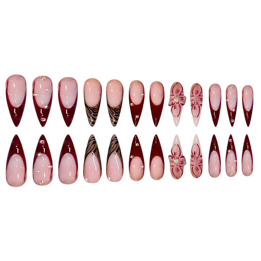 Künstlerische Florale Stiletto Press-On Nagelkunst Karnz