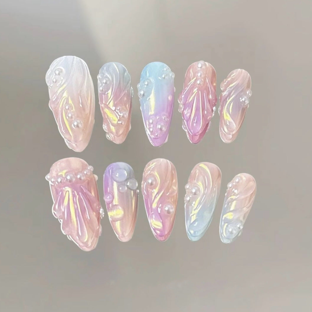 Elegantes mit Perlen verziertes Press-On-Nagelset