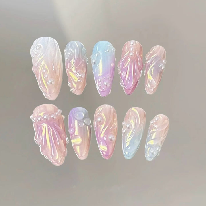 Elegantes mit Perlen verziertes Press-On-Nagelset