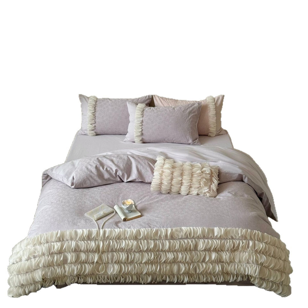 Raffiniertes Luxus Bettbezug Set mit strukturiertem Jacquard und geschichtetem Organza Besatz