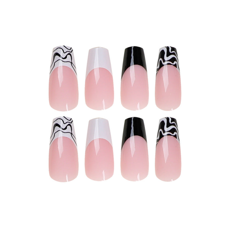 Kunstvolle Nagelverlängerungen mit modernem Monochrom-Design Karnz