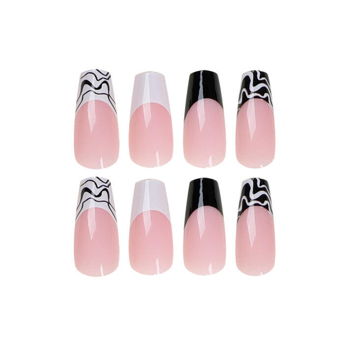 Kunstvolle Nagelverlängerungen mit modernem Monochrom-Design Karnz