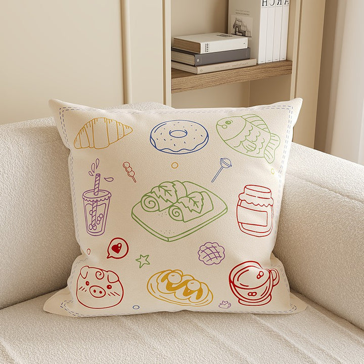 Square Plush Decorative Cushion Pillow with Illustrated House 'Room' Motif