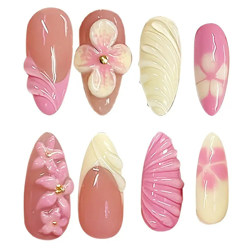 Künstlerische 3D Blumen Press-on Nagelkunst Karnz
