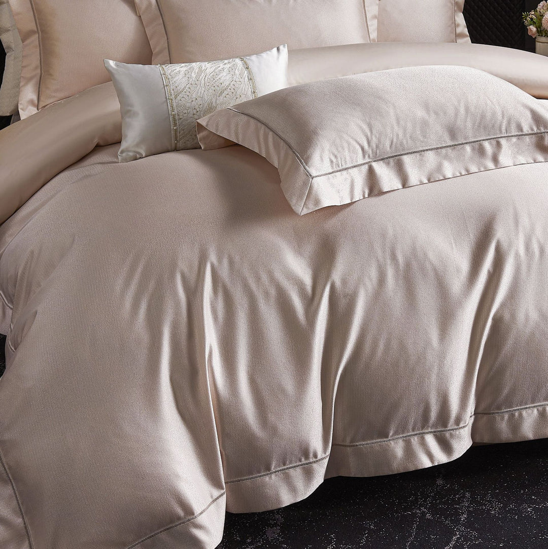 Satin-Feel Sateen Bettbezug Set mit Spitzen-Panel Lendenkissen