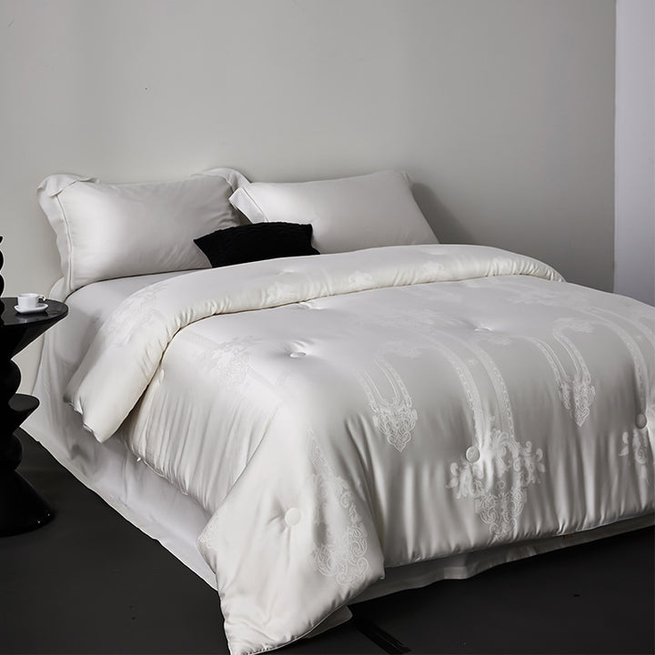 Edle gesteppte Bettdecke mit feinem Jacquard-Relief und Knopftuftung