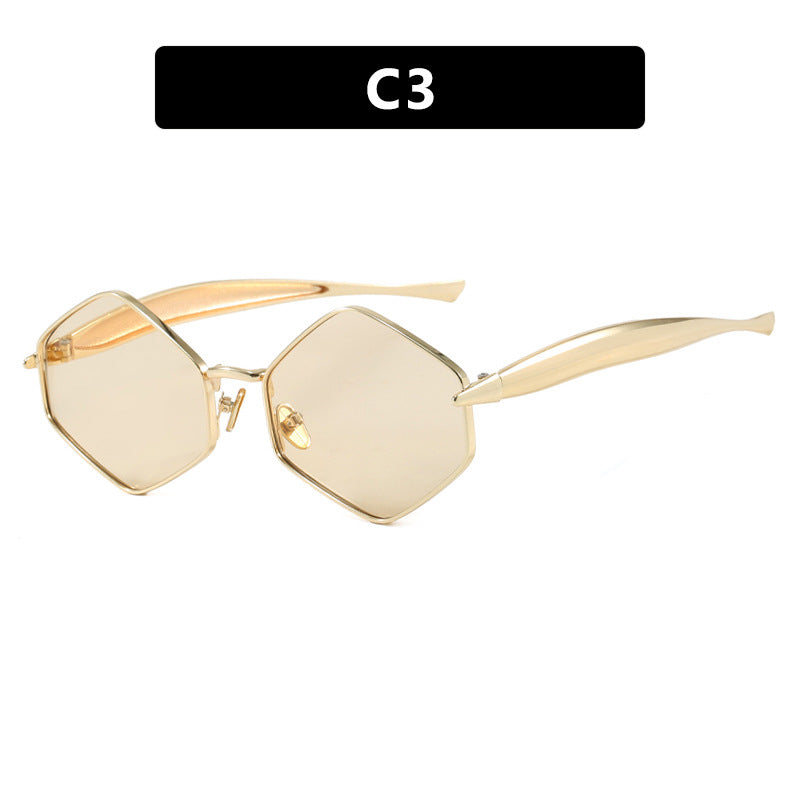 Damen hexagonale Sonnenbrille mit elegantem Metallrahmen und UV-Schutz Karnz