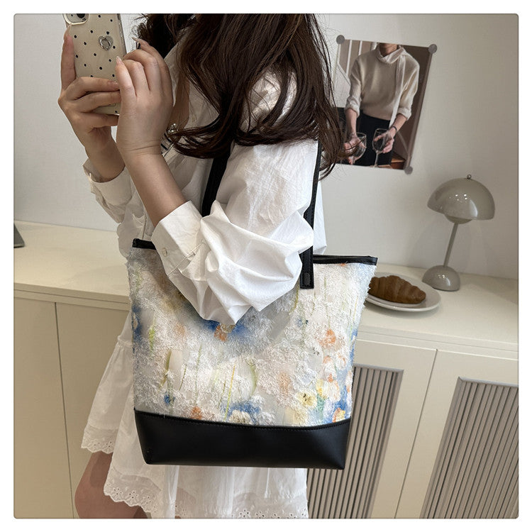 Künstlerische floral gestickte Tote-Bag Karnz