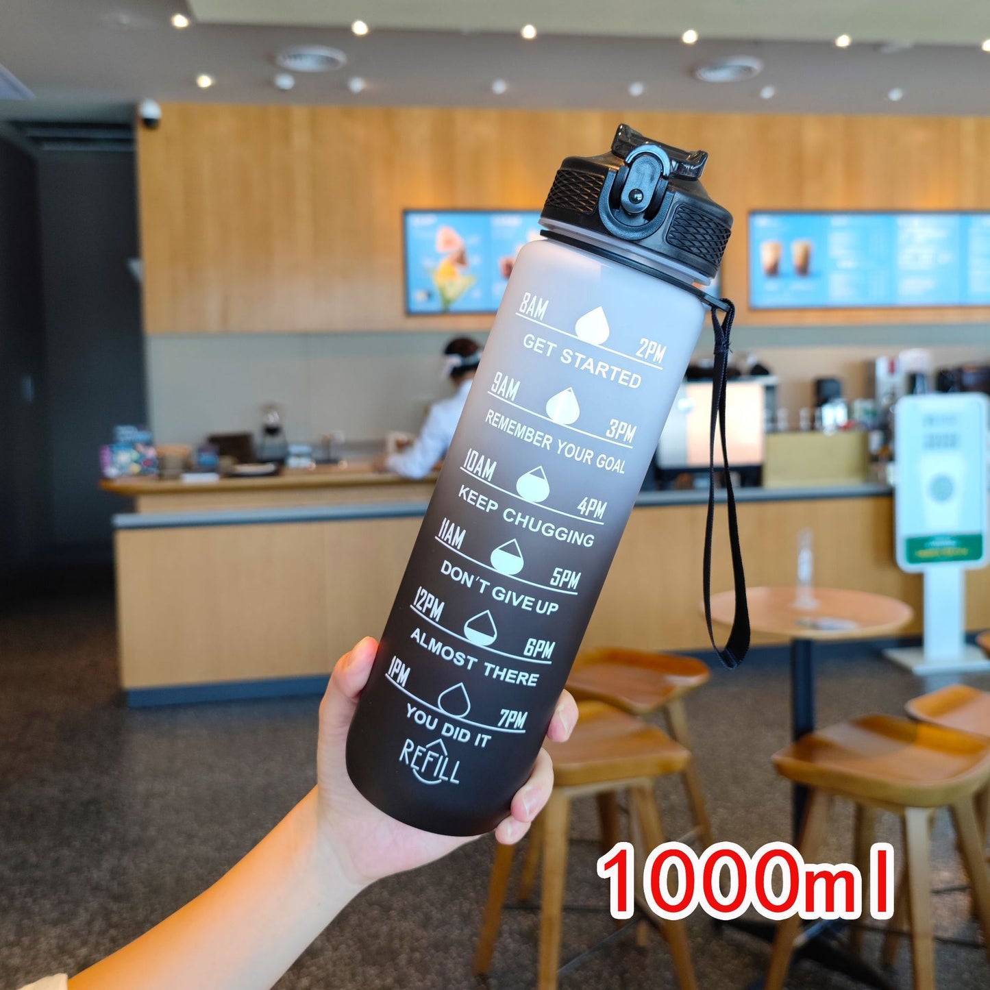 Damen motivierende Wasserflasche mit Zeitmarkierungen Karnz