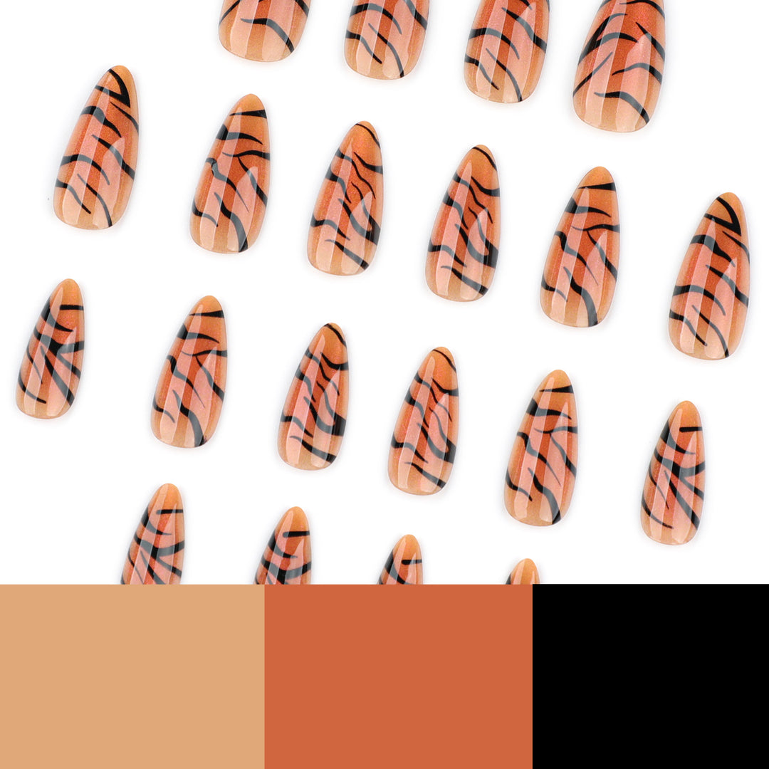 Kunstvolle Stiletto-Nägel mit kreativem Tigerstreifen-Design Karnz
