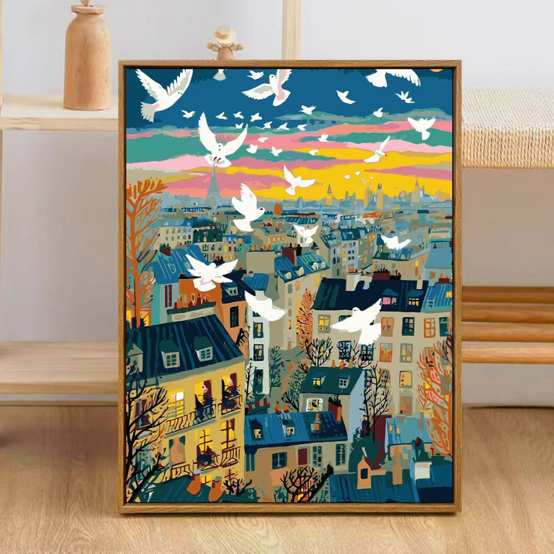 Bunte Stadt Skyline Kunstdruck Karnz