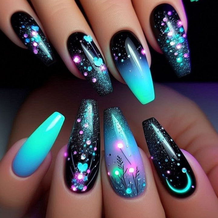 Glamouröse Neon Glitzer Nagelkunst Extensions Karnz