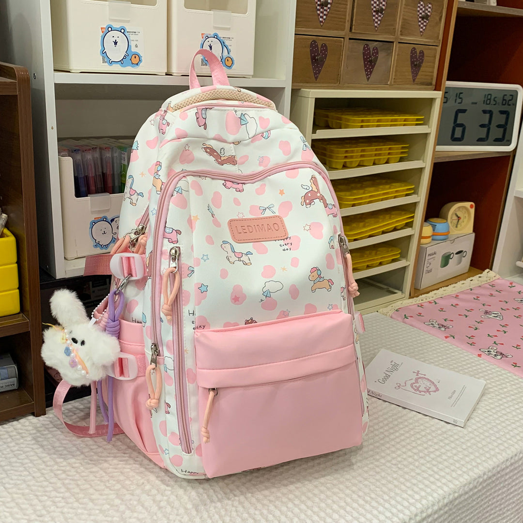 Verspielt illustrierter Schulrucksack