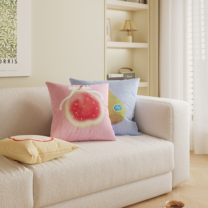 Decorative Square Throw Pillow Cover with Watercolor Lychee Botanical Print and Hidden Zipper