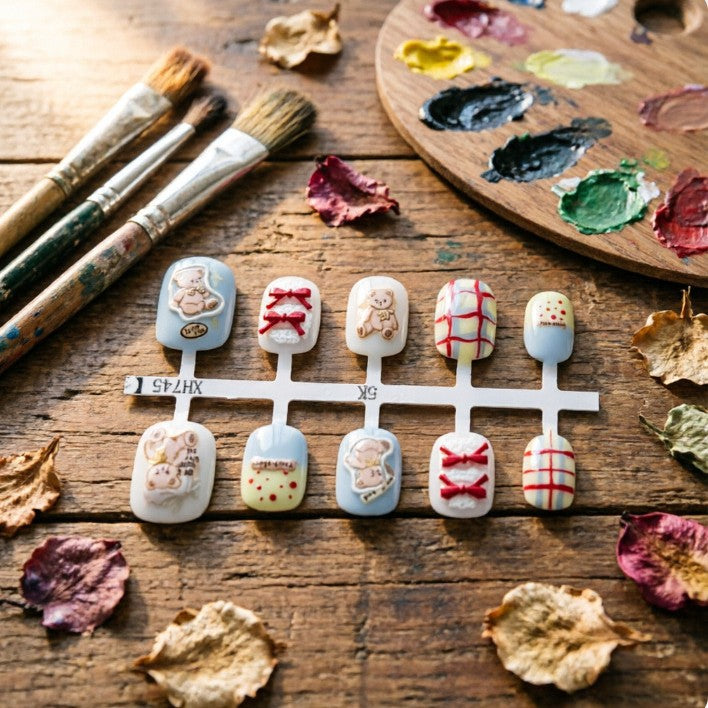 Niedliche Kunstnägel mit Bärchen-Motiv Karnz