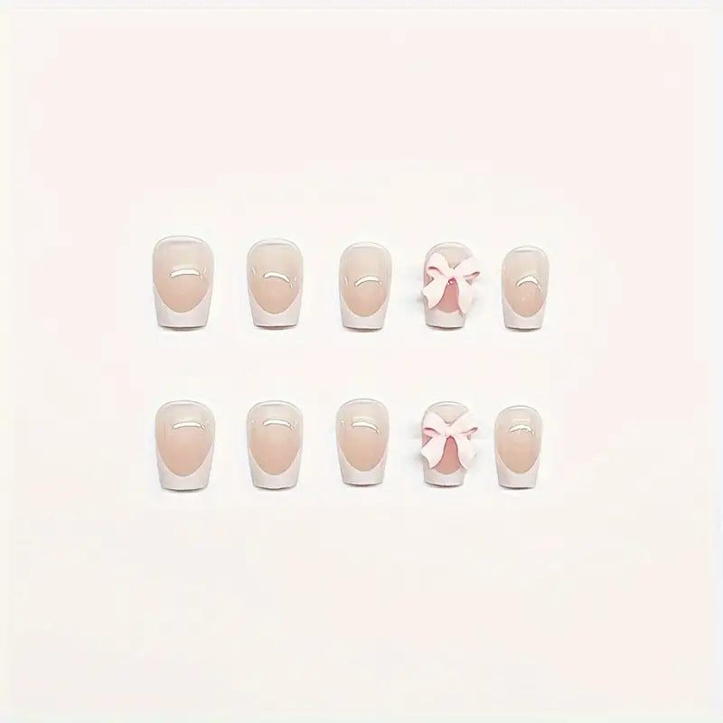 Charmante Schleifenverzierte Press-On Nagelkunst Karnz