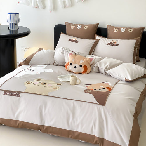 Satin Baumwoll Bettbezug Set mit süßem Tierapplikation