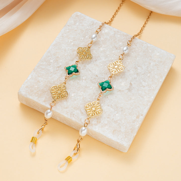Elegante Edelstein- und Perlen-Brillenband Karnz