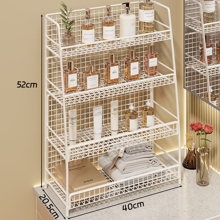 Multi-Ebenen Drahtgitter Arbeitsplattenorganizer mit schrägem Rahmen und belüfteten Mesh-Regalen