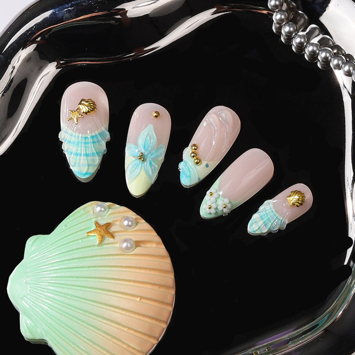 Künstlerisches tropisches floral Press-On Nagelset Karnz