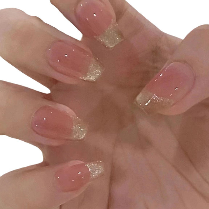 Glitter Französische Spitze Press-On Nägel