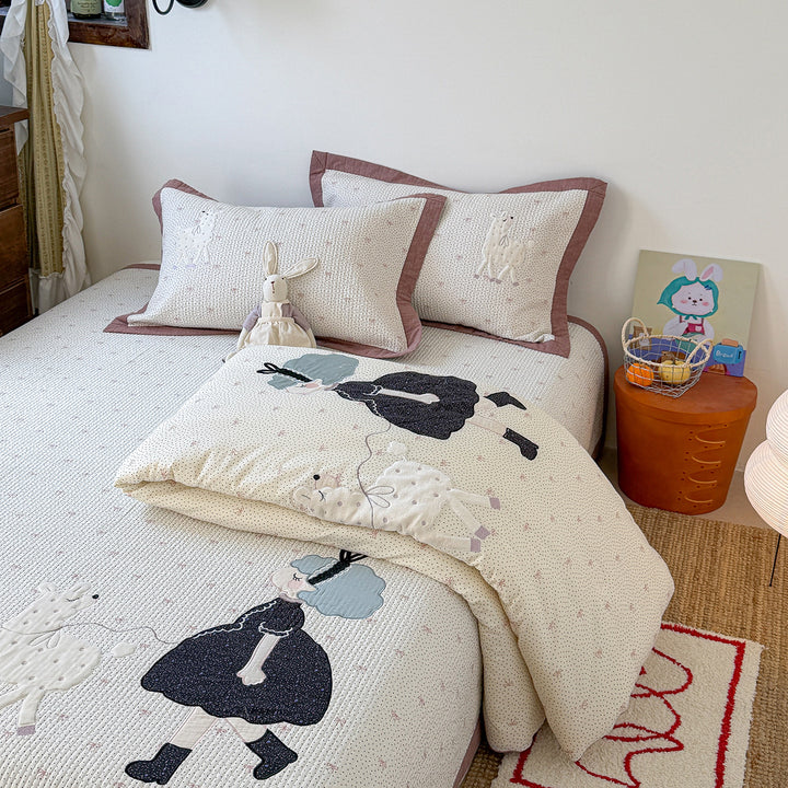 Gestepptes Bunny Applikation Komforter und Kissenbezug Set