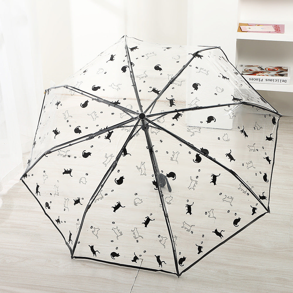 Damen Faltbarer Regenschirm mit transparentem Design und Tiermotiven Karnz