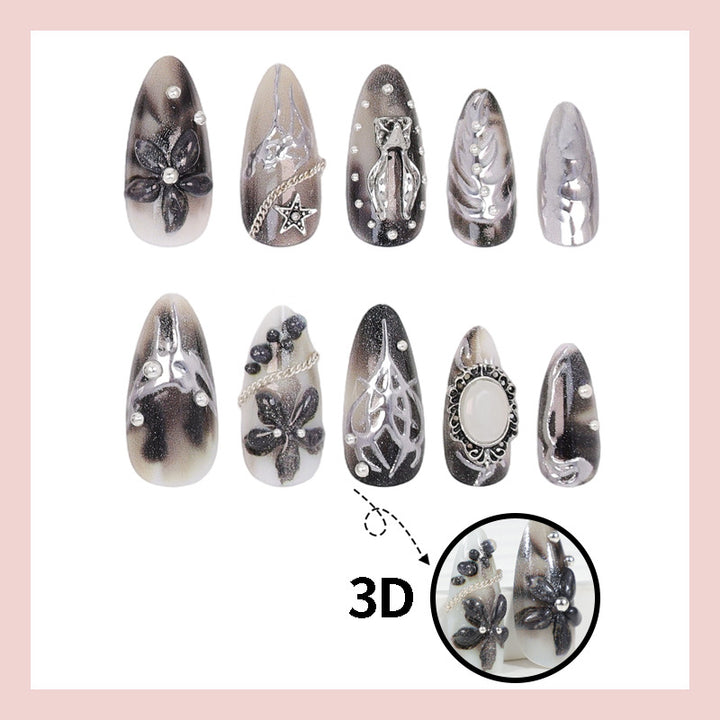Künstliche Nagelspitzen mit glamourösem Schwarz-Weiß-Design Karnz
