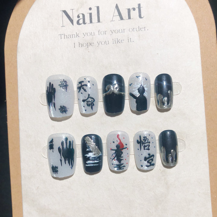 Künstlerisches abstraktes Press-On Nagelkunst Set