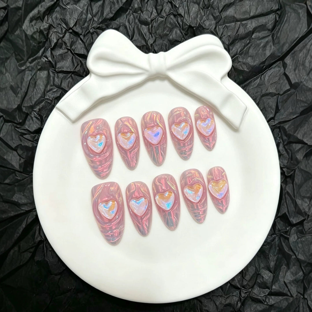 Herz-verzierte Acryl Press-On Nagel Set