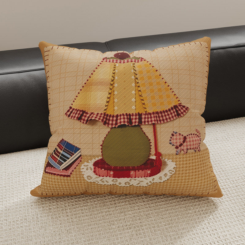 Decorative Gingham Embroidered Pear Appliqué Throw Pillow Cover
