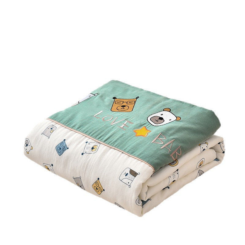 Kinder-Kuscheldecke aus Baumwoll-Gauze mit Wendefunktion und Bärenstickerei