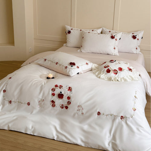 Besticktes Luxus-Baumwollsatin-Bettbezug-Set