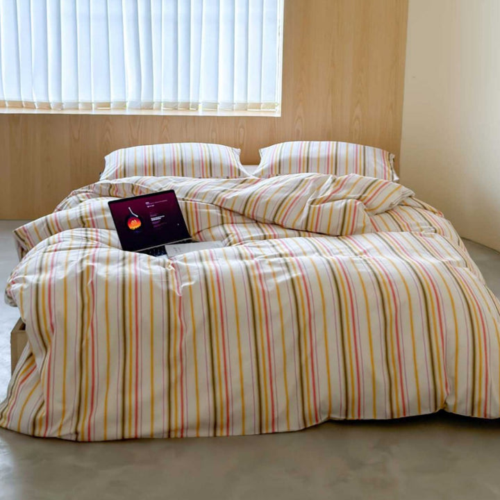 Gestreiftes Baumwoll-Percale Bettwäsche-Set mit Kissenbezügen