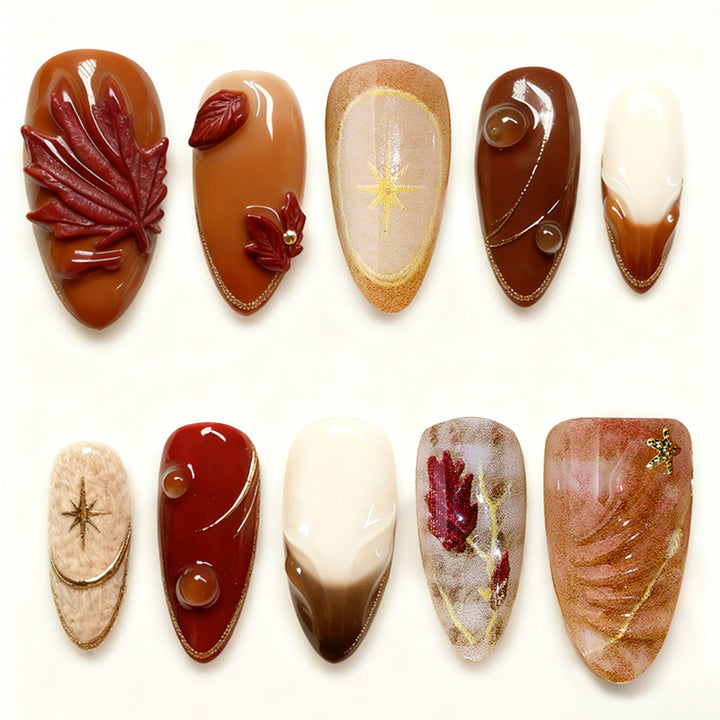 Premium dekorative Press-On Nagelset mit künstlerischen floralem Akzenten Karnz