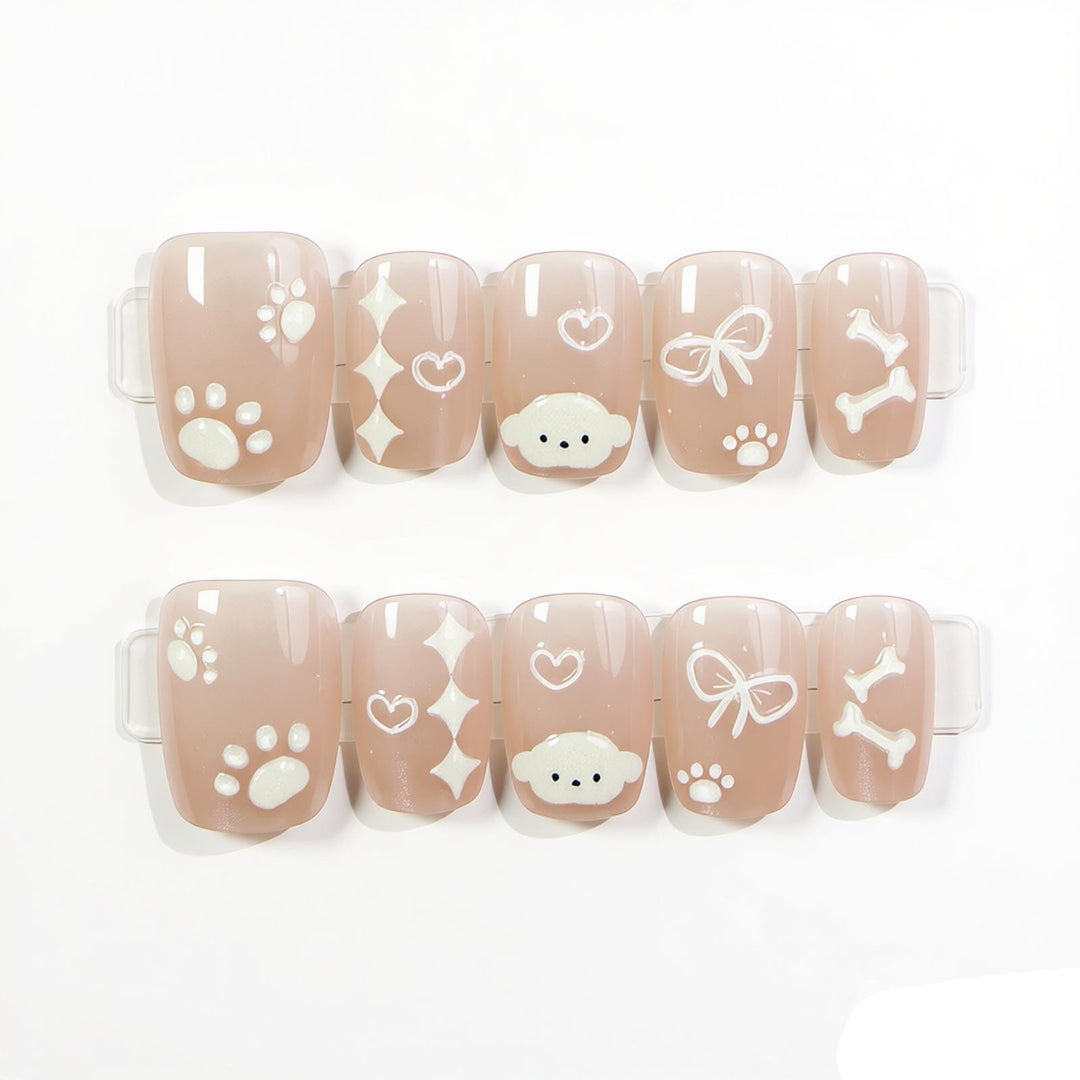 Dekorativer Press-On Nagel Kunst Set mit niedlichen Haustier-Themen Designs Karnz