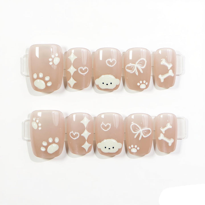 Dekorativer Press-On Nagel Kunst Set mit niedlichen Haustier-Themen Designs Karnz
