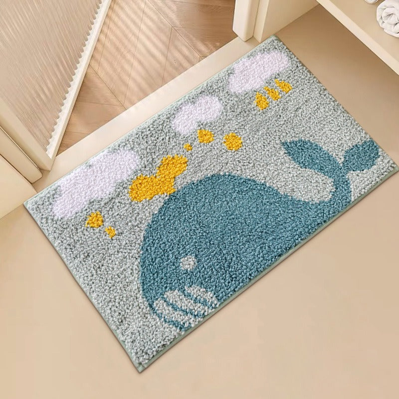 Plüsch Tufted Wal-Motiv Rutschfeste, saugfähige Badmatte