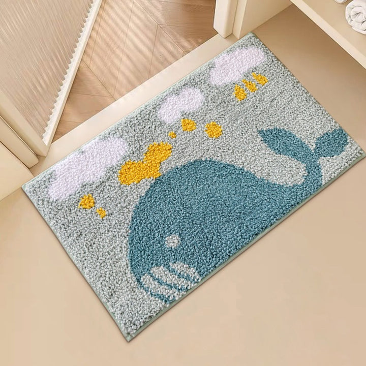 Plüsch Tufted Wal-Motiv Rutschfeste, saugfähige Badmatte