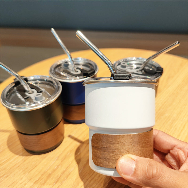 Damen stilvolle Edelstahl-Trinkbecher mit Holz-Applikation Karnz