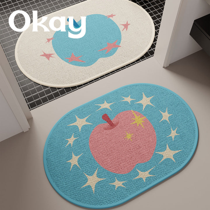 Decorative Non-Slip Oval Indoor Doormat with Cute Apple and Star Pattern