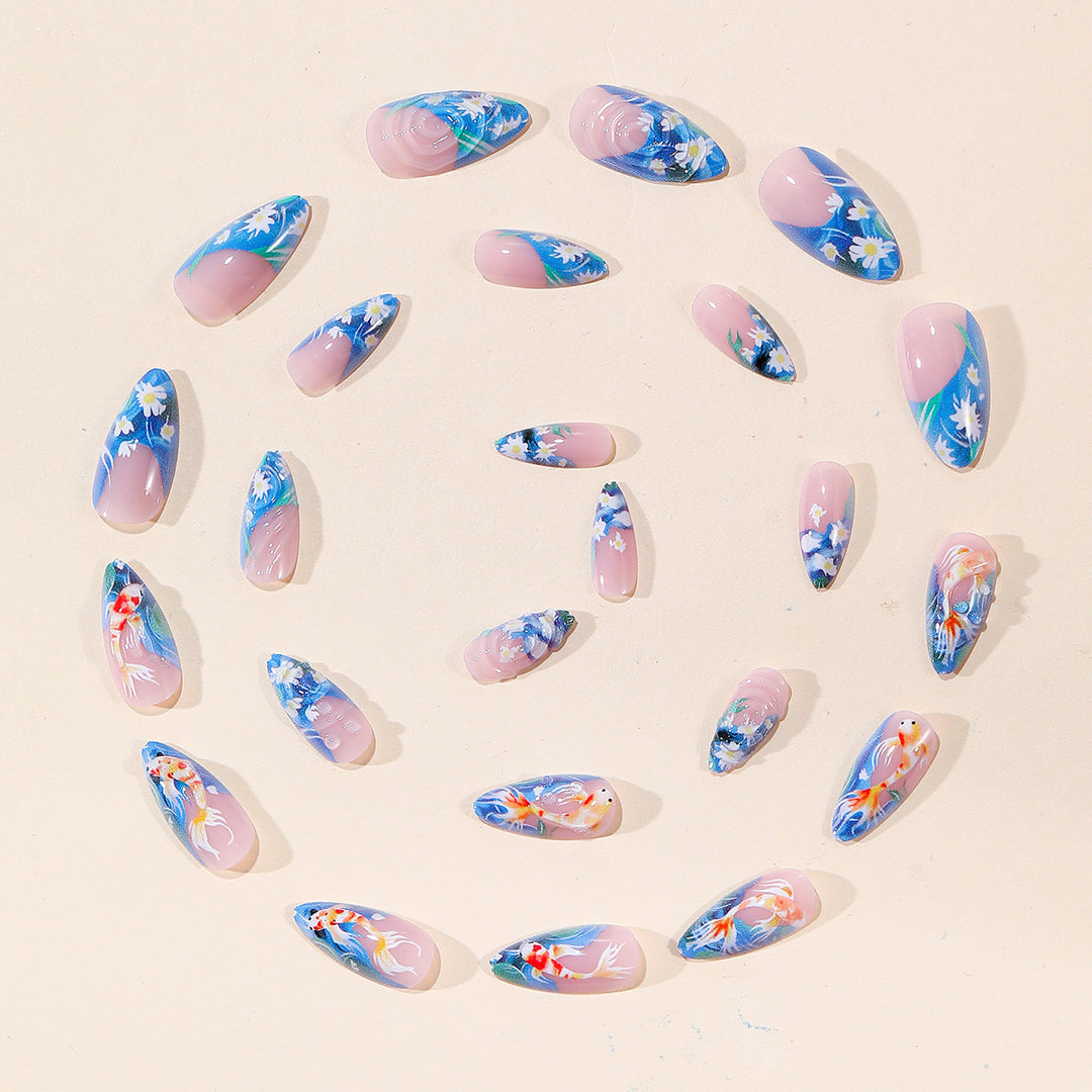 3D Koi Fisch Kunst Stiletto Nagelverlängerungen Karnz