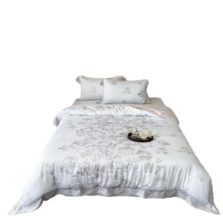 Luxuriöse Baumwollsatin-Bettwäschegarnitur mit Toile-Motiv und feiner Satinbiese