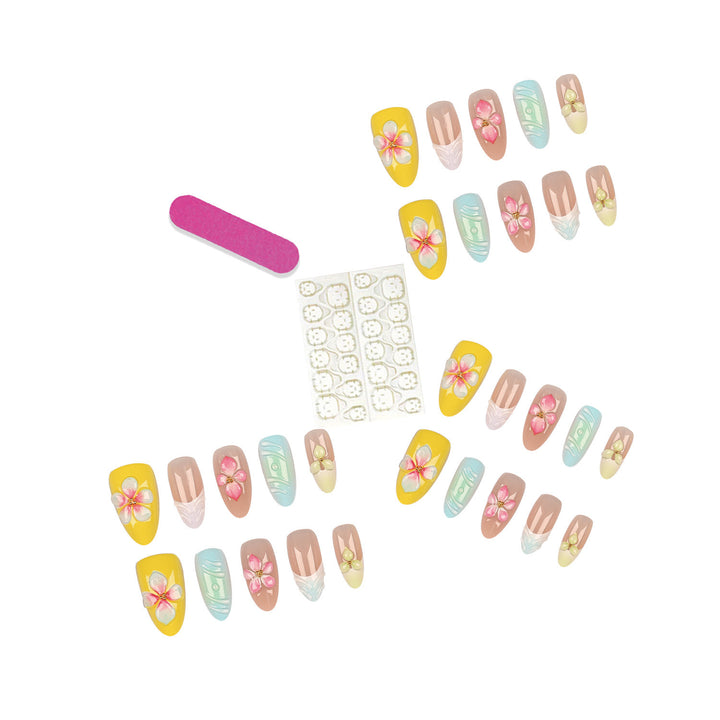 Blumenverzierte Press-On Nagelset