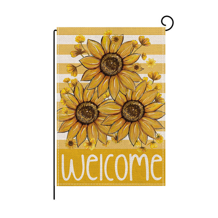 Dekorative Jute-Textur Gartenflagge mit Sonnenblume Katze Willkommen Design